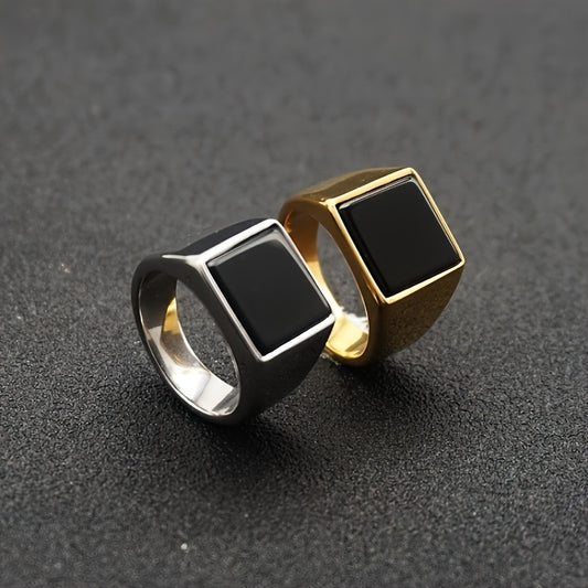 1pc Fashion Simple Silvery Titanium Steel Ring, Men's Trendy Hip Hop Personality Black Versatile Accessories Finger Ring